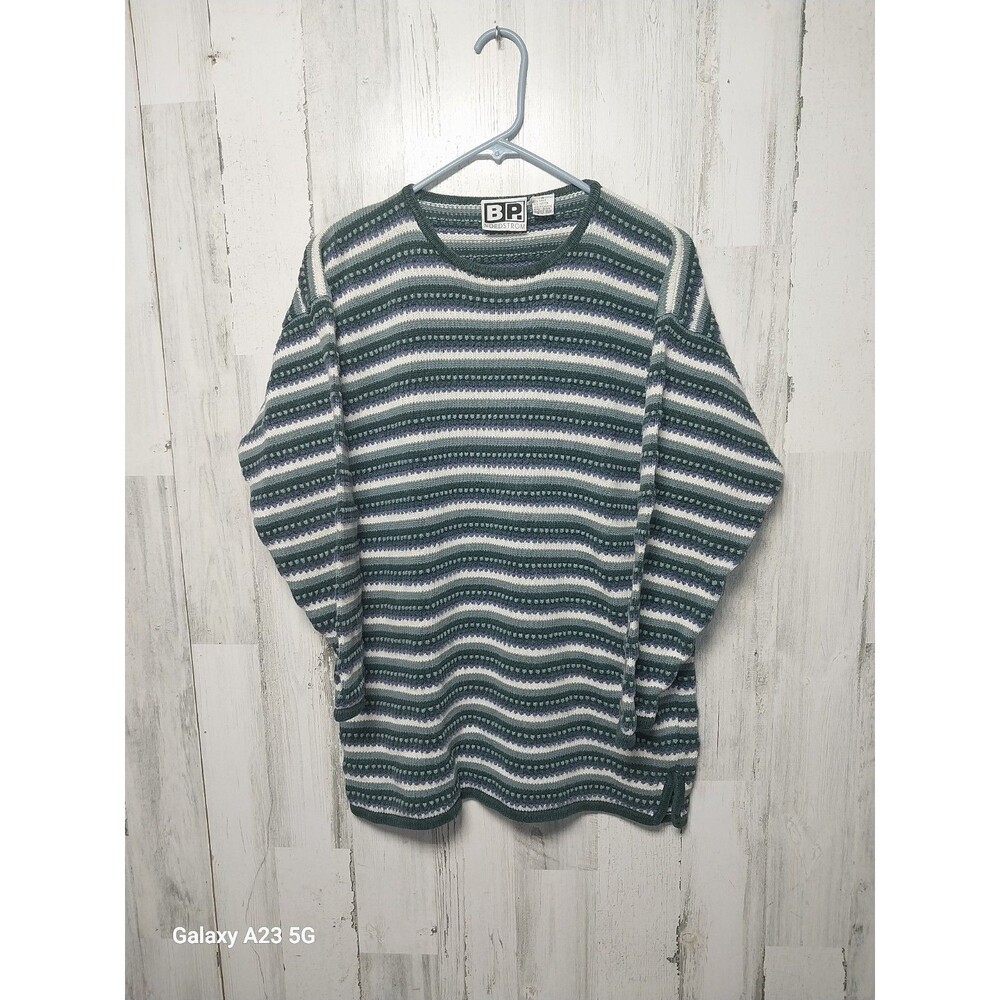 Vintage 90s BP Nordstrom Striped Sweater Green Blue White